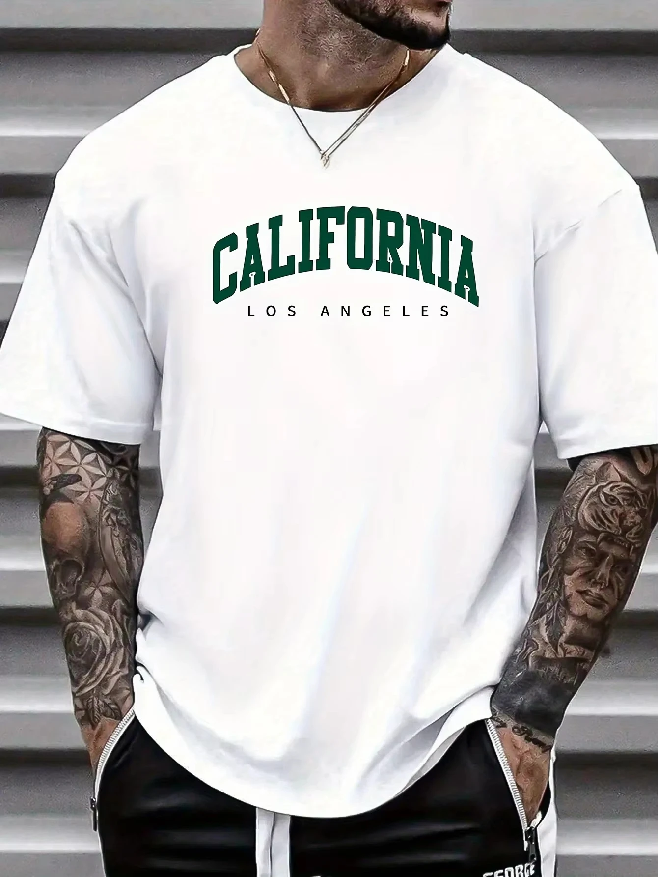 

Summer Men's Cotton Casual Sports Loose Large California Letter Printed Comfortable Round Neck Short Sleeve T-shirt Tops
