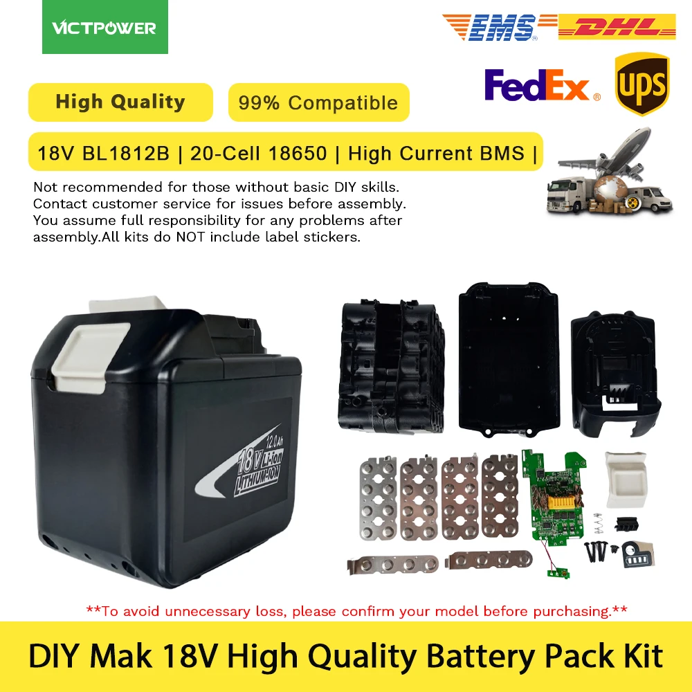 交換用バッテリーパックキット-マキタ-18v-bl1812b-120ah-20セル-18650-高電流-bms-充電メモリ-保護モジュール付き