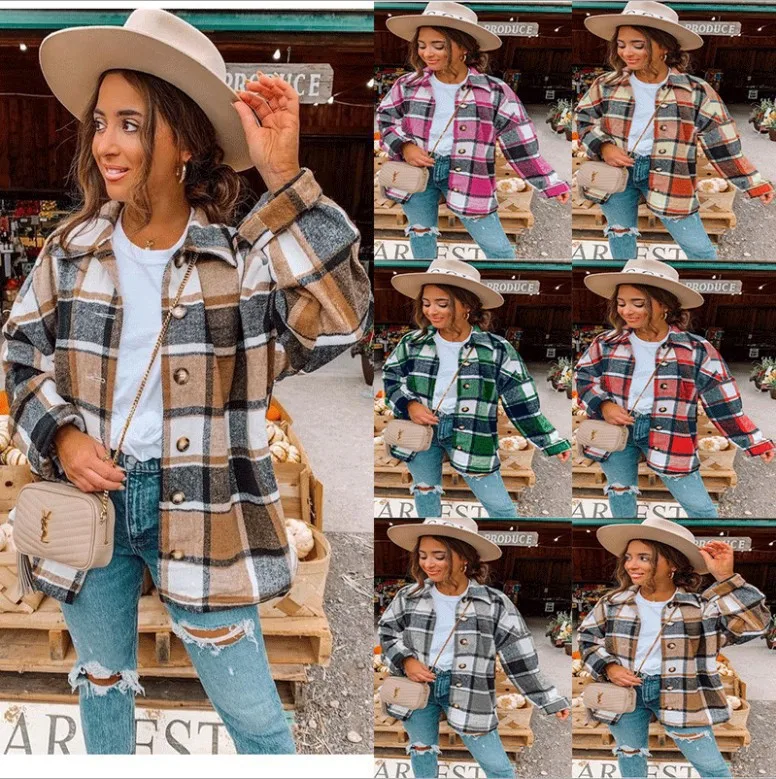 Womens Fall Outfits Fashion Clothes Shackets Flannel Plaid Button Down Long Sleeve Shirts Jackets 2024