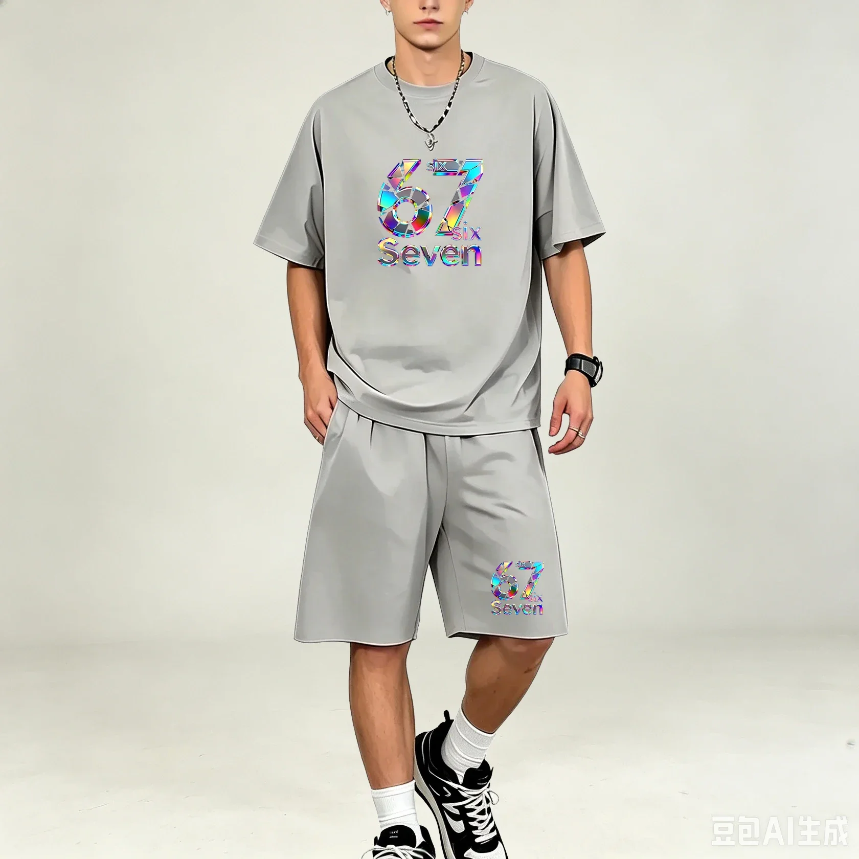 Men T-Shirts Sets Quick Dry 2 Piece Outfit Oversized Print T Shirt Sport Shorts Lightweight Outdoor Workout Street Wear Big Size view 4