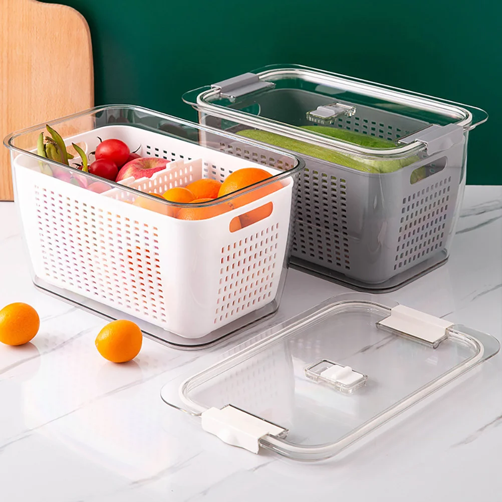 

Drain Basket Storage Box 1.7L White Small Double Layer Kitchen Drying Filter Bowl Food Containers Preservation Box Refrigerator