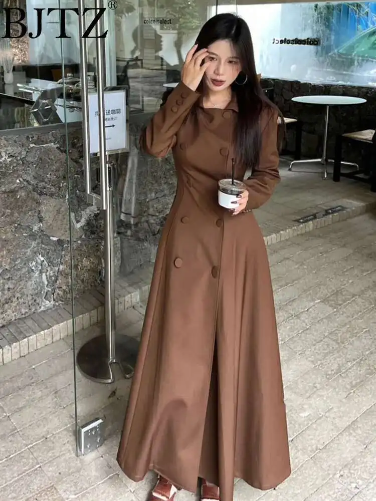 

BJTZ Fashion Double Breasted Mid-length Blazer Jacket For Women 2025 Autumn New Trendy Long Sleeve Temperament Female Clothing