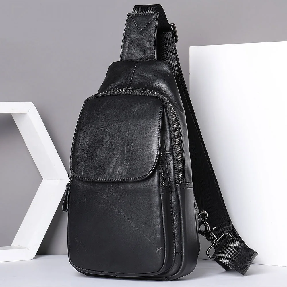 

Men's genuine leather chest bag high quality crossbody bag outdoor travel casual soft cowhide chest bag for men gift