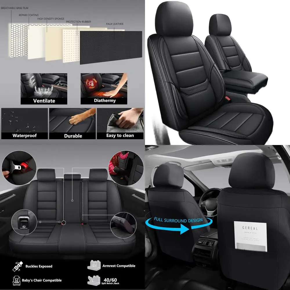 

Universal Waterproof Leatherette Car Seat Covers Full Set, Fits Most Cars, SUVs, Sedans, Luxury Cushions, 5 Seat Protectors, Bla