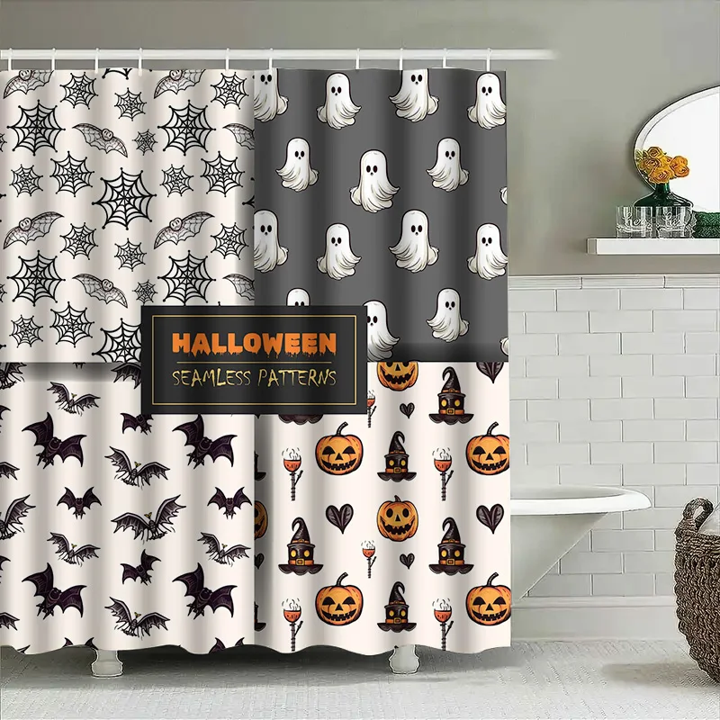 

Tuniu Seamless Halloween Pattern Shower Curtain Cute Ghosts Bats Pumpkins for Kids Girls Room Decor