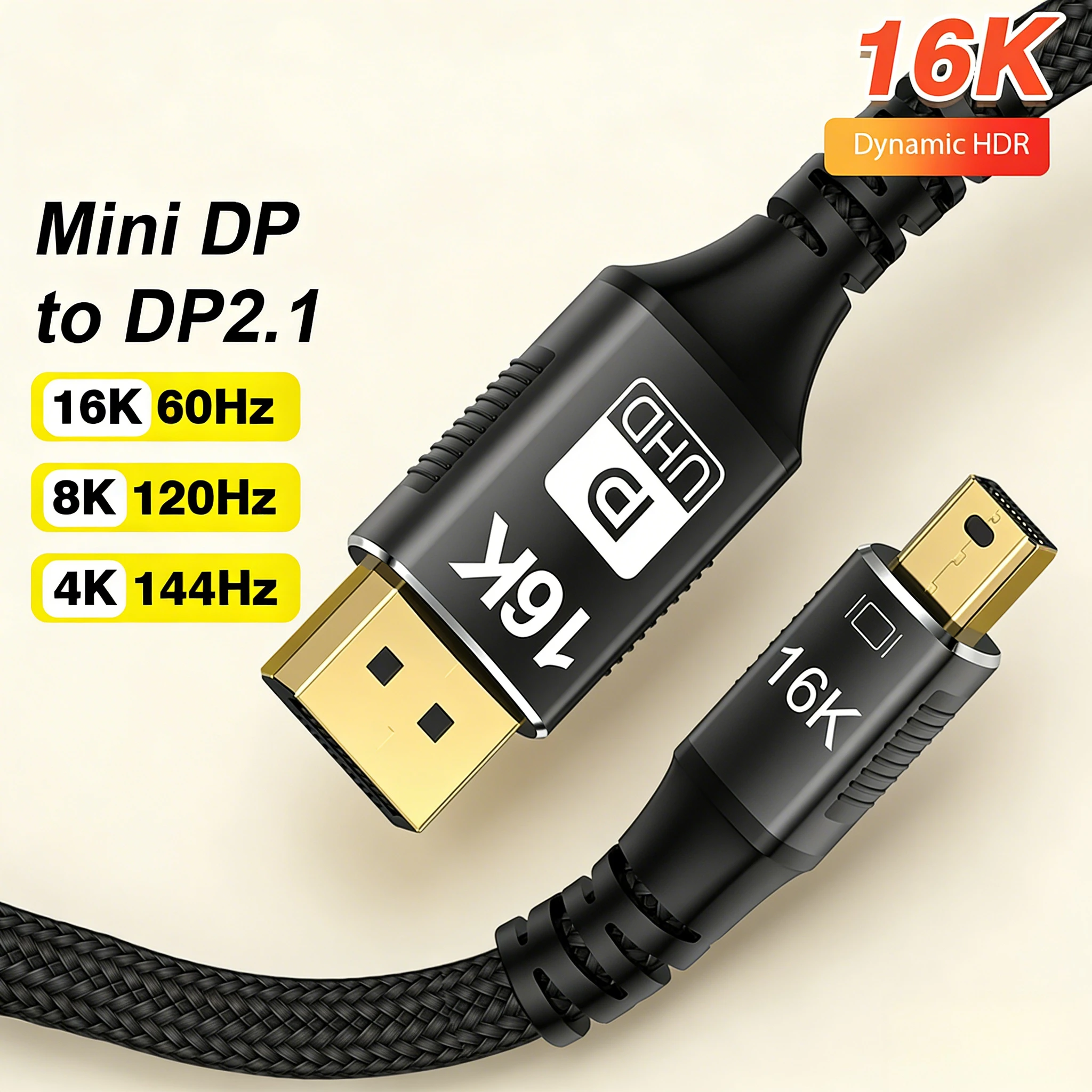 16K 80Gbps Mini DisplayPort to DisplayPort 2.1 Cable DP1.4 Bidirectional Conversion Cable 8K 120Hz for MacBook Air Projector