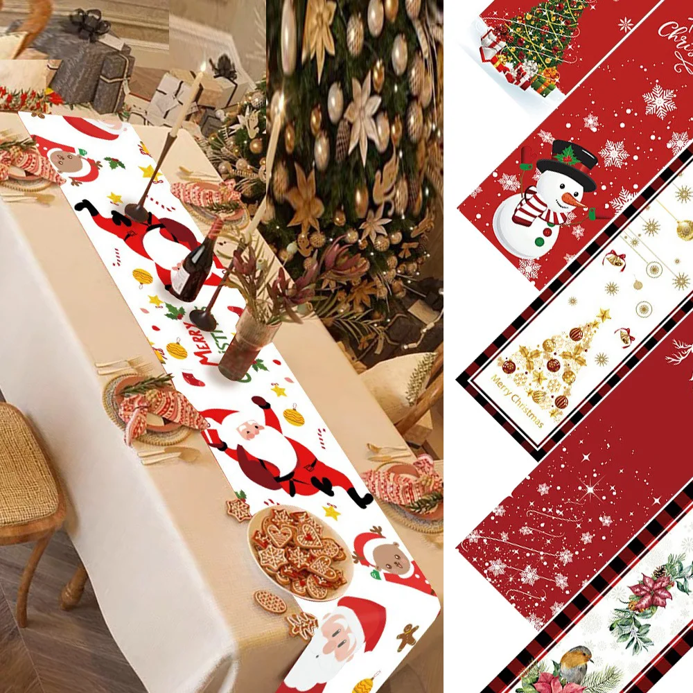 2023 Rectangular Printed Christmas Table Home Decoration Christmas Party Decoration Happy New Year Table Flag Merry Christmas