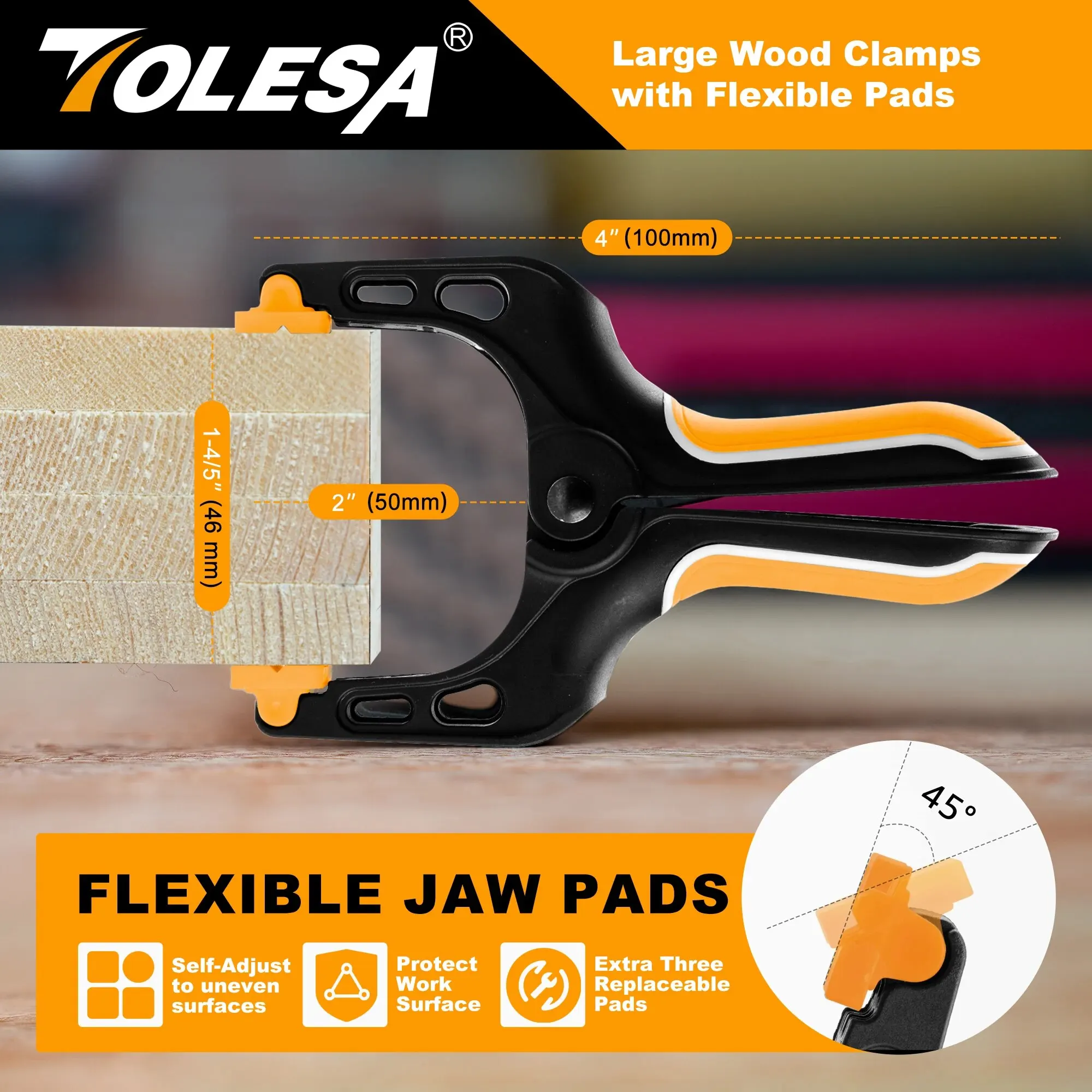 TOLESA 8PCS Spring Clamps 4 Inch Nylon Clamps with 1.8 Inch Jaw Opening for Woodworking Clamping and Securing DIY Crafts Gluing