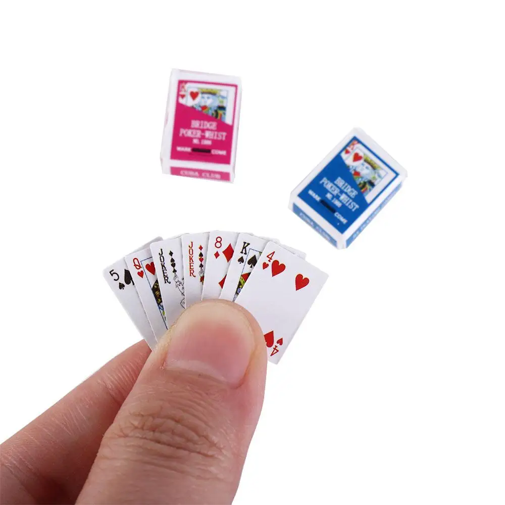 1set Cute 1:12 Miniature Games Poker Mini Playing Cards Miniature For Dolls Accessory Home Decoration 16x11mm Random Color