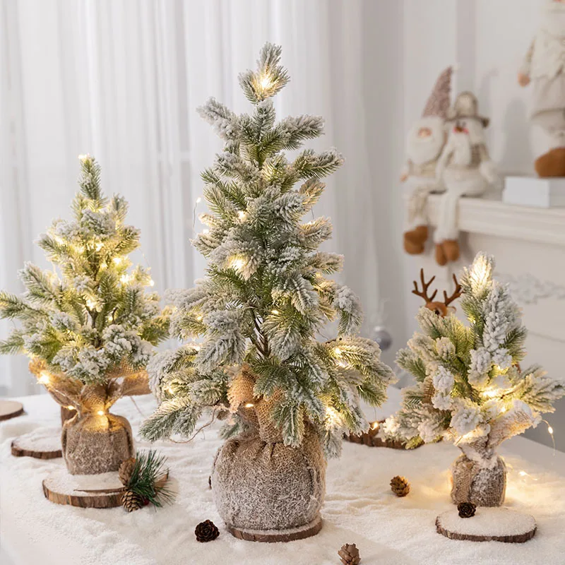 Artificial Snow White Christmas tree home decoration Green plant bonsai light flocking tree encryption PE material 2023 New Year