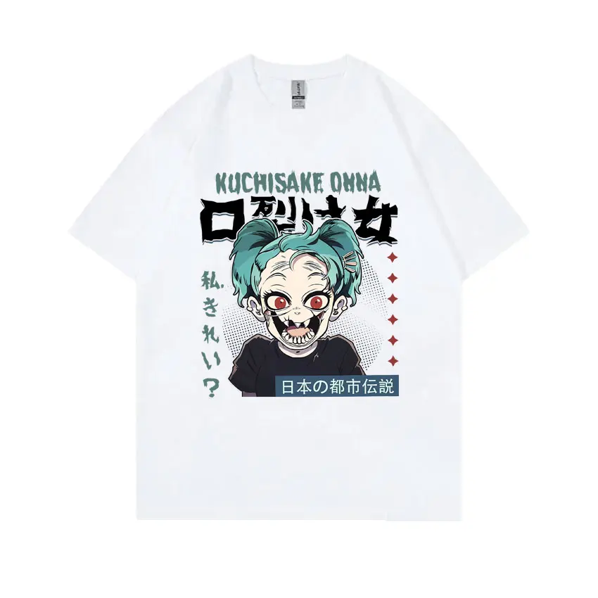 Vintage Kuchisake Onna Urban Japanese Legends Tshirt Men Women Y2k Horror The Slit Mouthed Woman Manga Casual Oversized T Shirts