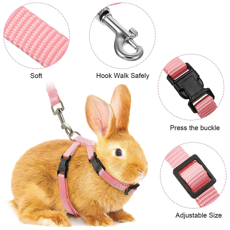 Low Price Rabbit Cat Harness and Leash Set Adjustable Nylon Harnesses for Bunny Kitten Pet Outdoor Walking Supplies Accessories