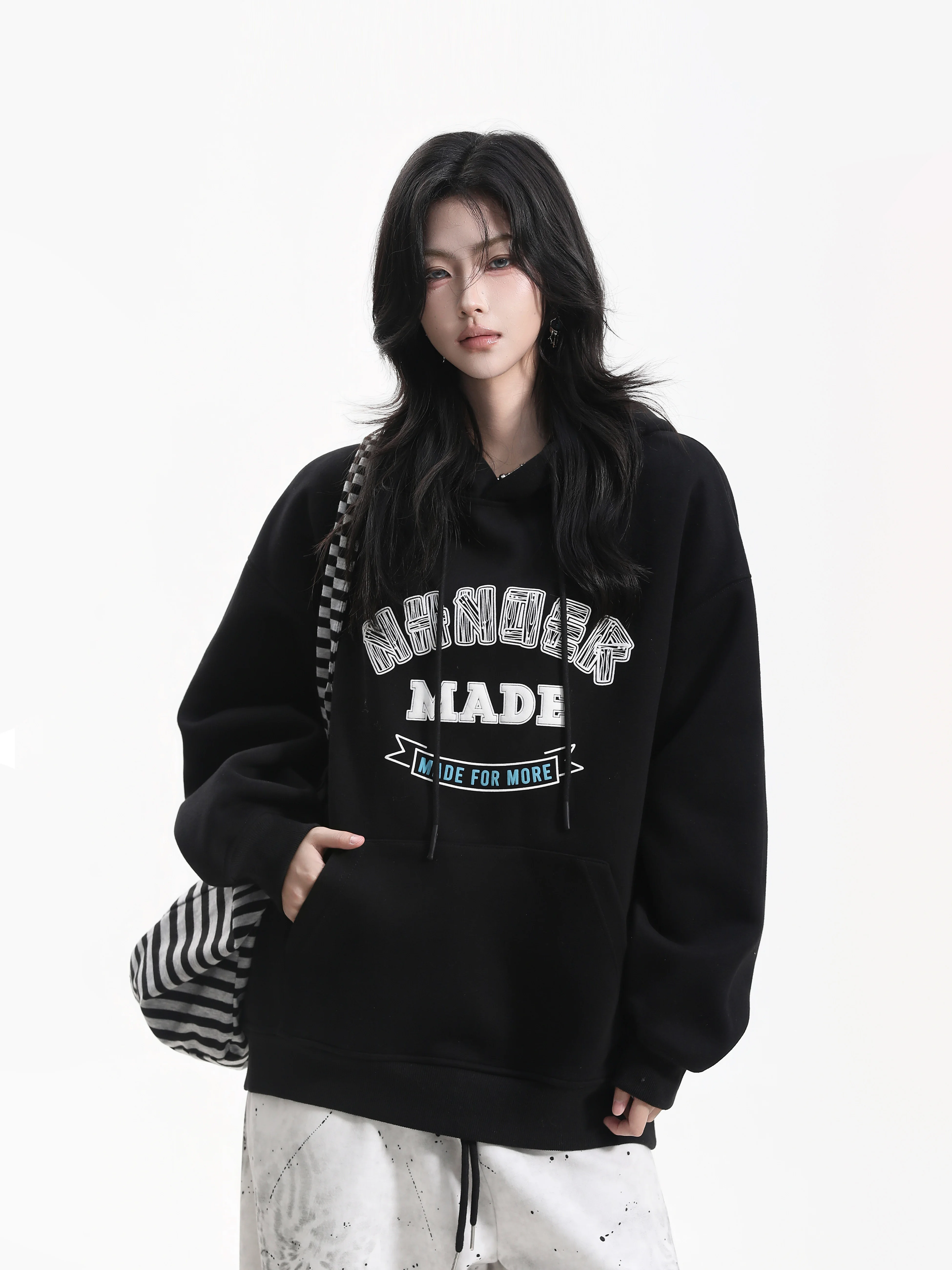 Vintage Style Oversized Hoodie Women's Loose Fit Printed Graphic Neutral Style Long Sleeve Cotton Polyester Blend Hoodie