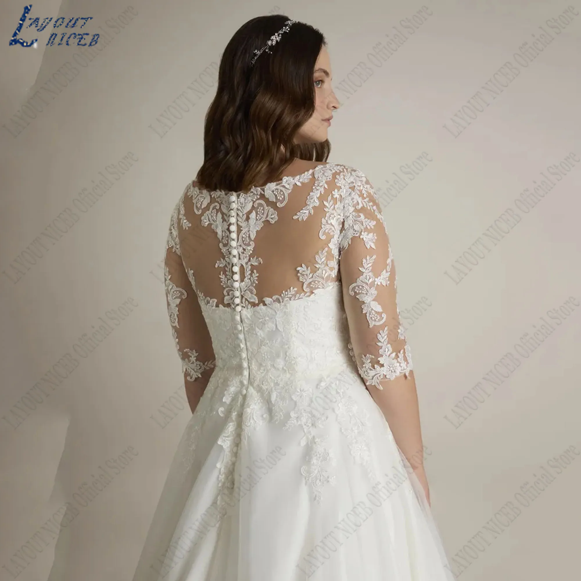 LAYOUT NICEB-Robe de Mariée de Grande Taille, Col en V, Ligne A, Classique, Demi Manches, Appliques en Tulle, Éducatif, 2024 grande taille robe de mariée V - neck a - type classique robe de mariée demi - manches tulle