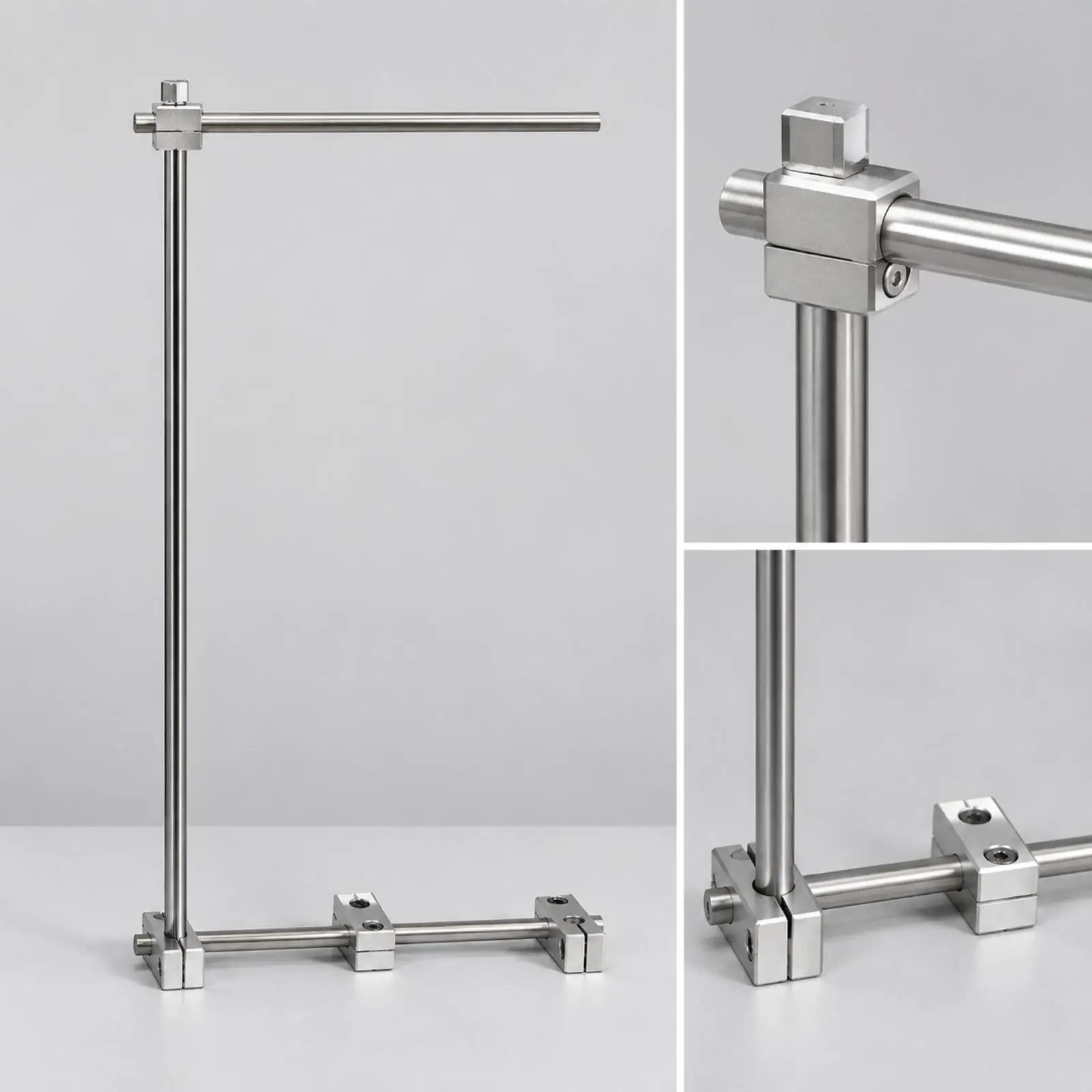Silver Metal Display Stand Holder for Photo Cards Menus with Adjustable Base and Upper Rail for Counter Retail Display Shelf