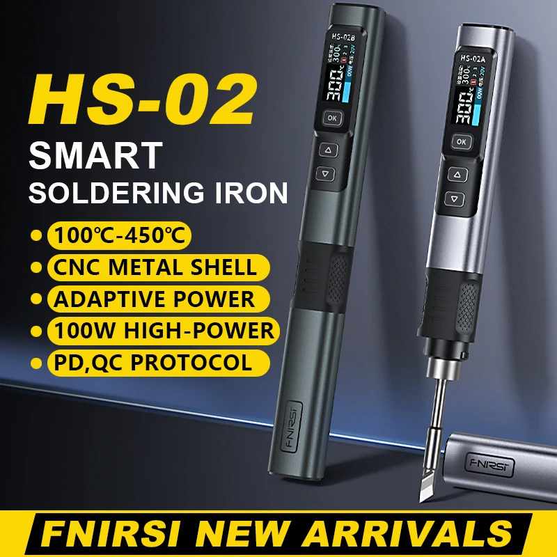 FNIRSI HS 02 Soldering Iron Smart Sleep IPS Color Display Screen 100-450℃ Soldering Rework Station PD100W Portable Repair Tool