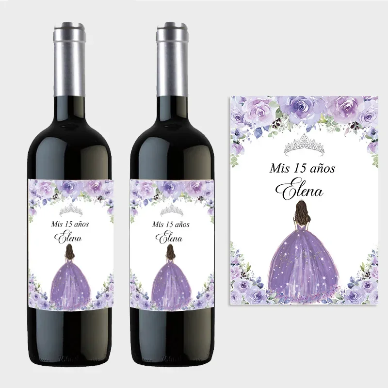 20pcs Personalise Mis 15 Años XV Mis Quince Wine Bottle Labels Stickers Custom 15th/16th Birthday Party Decor Labels Crown