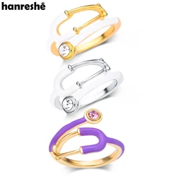 Hanreshe Medical Enamel Stethoscope Ring with Crystal Luxury Medicine Jewelry for Doctor Nurse Rings Size 7-9