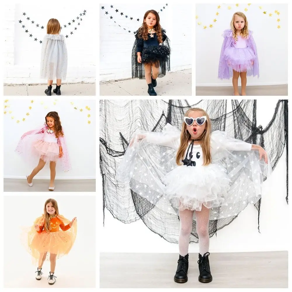Wizard Childern Halloween Costumes Mesh Princess Girls Witches Robes Costume Cosplay Props Bright Color Halloween Cosplay Cape