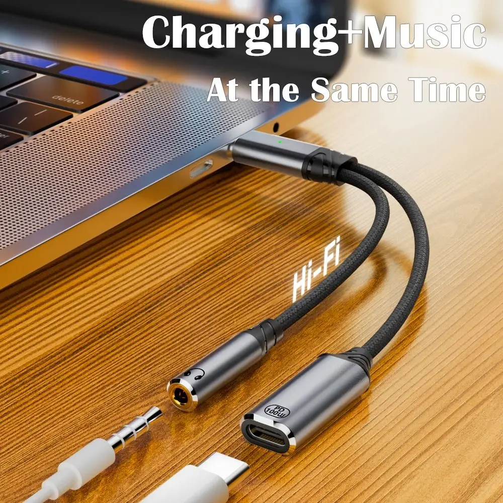 PD 100W USB-C ถึง 3.5 มม.อะแดปเตอร์เสียง 2 ใน 1 สายควบคุมสายหูฟัง Converter ข้อมูลสําหรับโทรศัพท์มือถือแท็บเล็ต