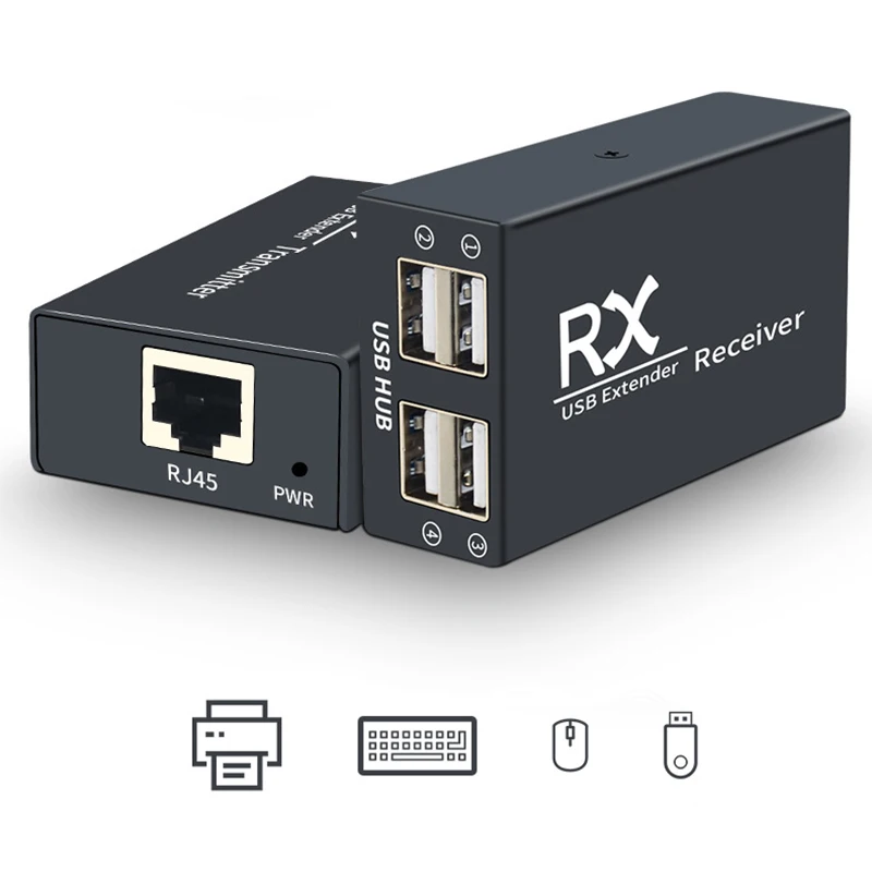 

USB 120M Extender Adapter 4 Port USB 2.0 Hub Over Cat 6E/6 Ethernet UTP Extension POC RJ45 Lan Cable Metal Transmitter Receiver