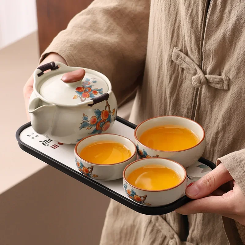 Travel Tea Set Hand Holding Pot Gift Set with Tea Tray Portable Quick Cup Tea Set Small Settea Pot and Cup Setcup Setmatchatea I