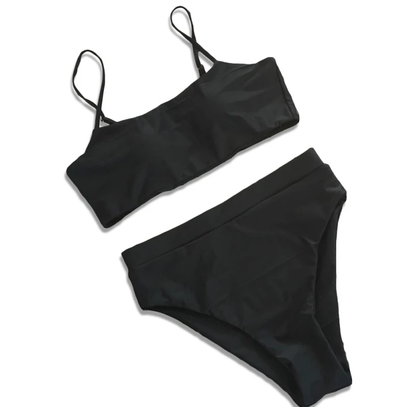 

Bikini European and American sexy high-waisted swimwear solid color double-sided two-piece swimsuit