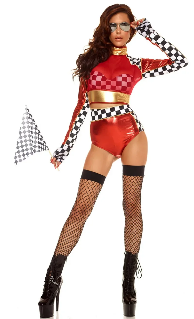 Adult Sexy Super Racer Car Girl Cheerleaders Costume Halloween Stage Performance Racing Driver Cosplay Uniform Set