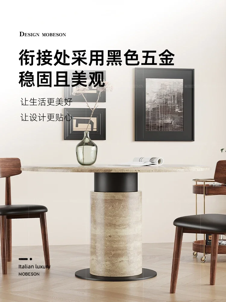 

yj15 Designer medieval retro travertine marble round dining table household small apartment eating round table