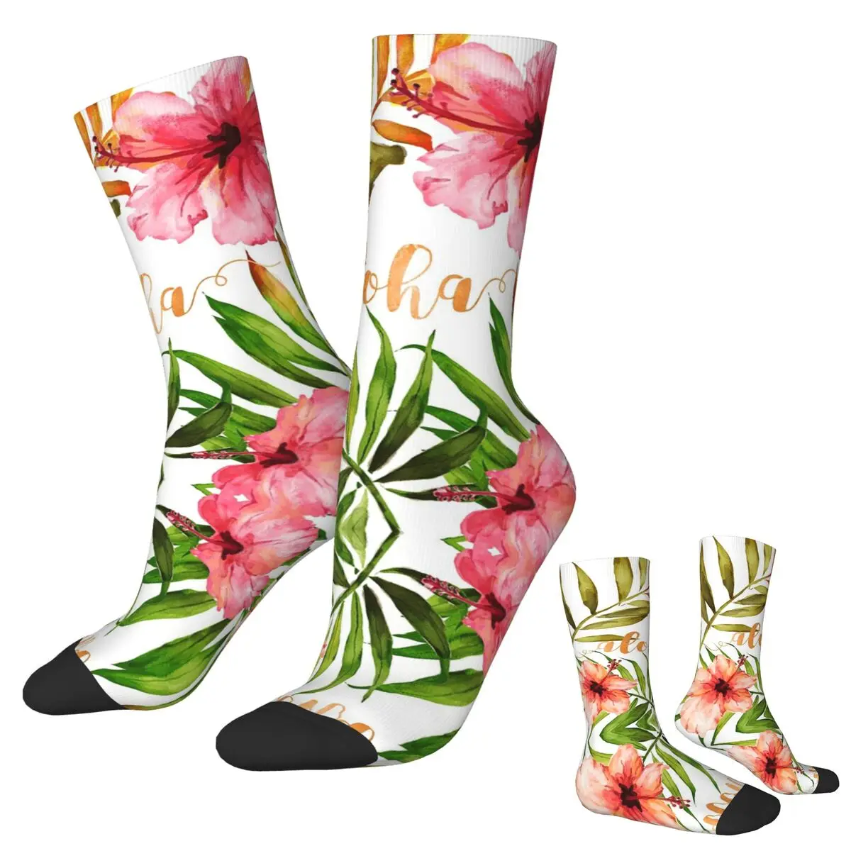 Aloha-calcetines de acuarela florales hawaianos tropicales, medias Harajuku de alta calidad, calcetines largos para todas las estaciones, accesorios para Unisex