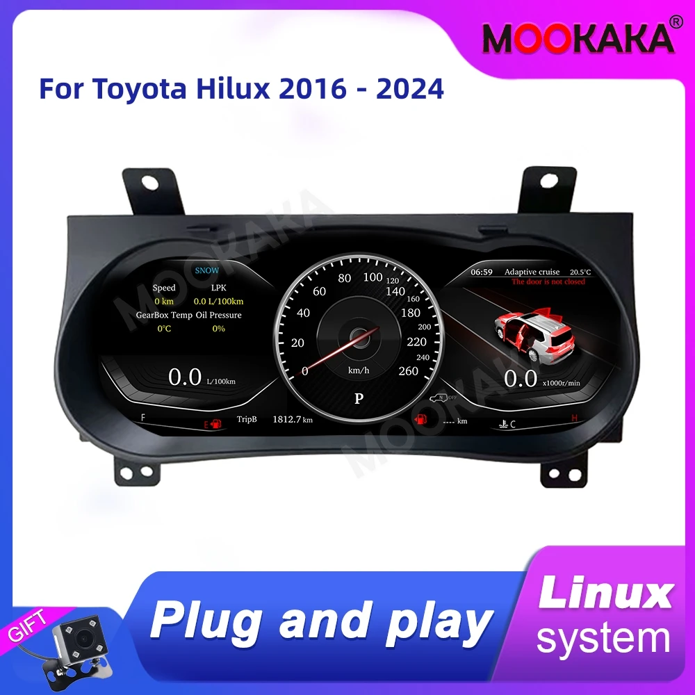 For Toyota Hilux 2016 - 2024 Car LCD Dashboard Player Digital Cluster Virtual Cockpit Instrument Speedometer Multifunctional