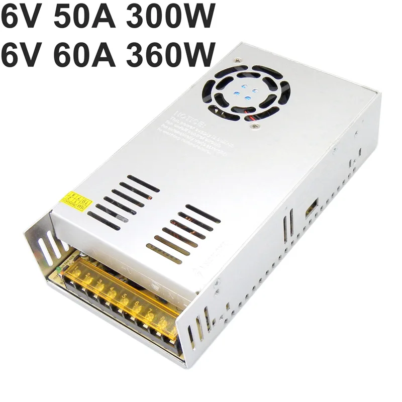 DC 6V 50A 60A Regulated Switching Power Supply 300W 360W AC/DC Voltage Transformer AC 110V 220V input to DC 6 volt