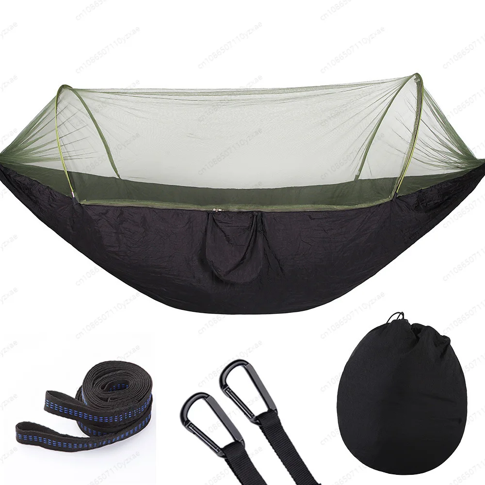 Outdoor Camping Hammock with Mosquito Net Automatic Quick Opening Hanging Hammocks Fabric Hanging Sleeping Swing Bed