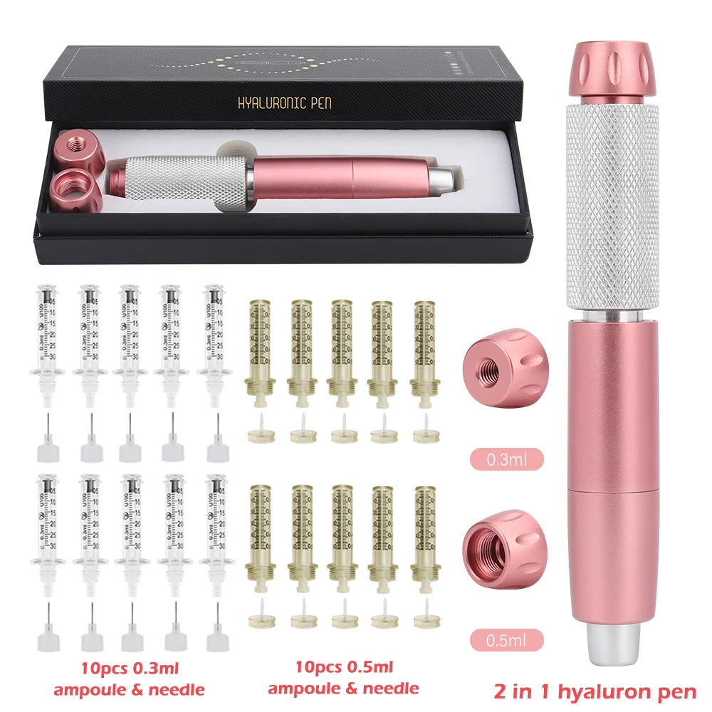 Caneta de ácido hialurônico Lip Filler Gun, Pressão de injeção Meso, Caneta Hyaluron, Levantamento, Anti Rugas, Cabeça Ampola, 2 em 1, 0.3ml, 0.5ml