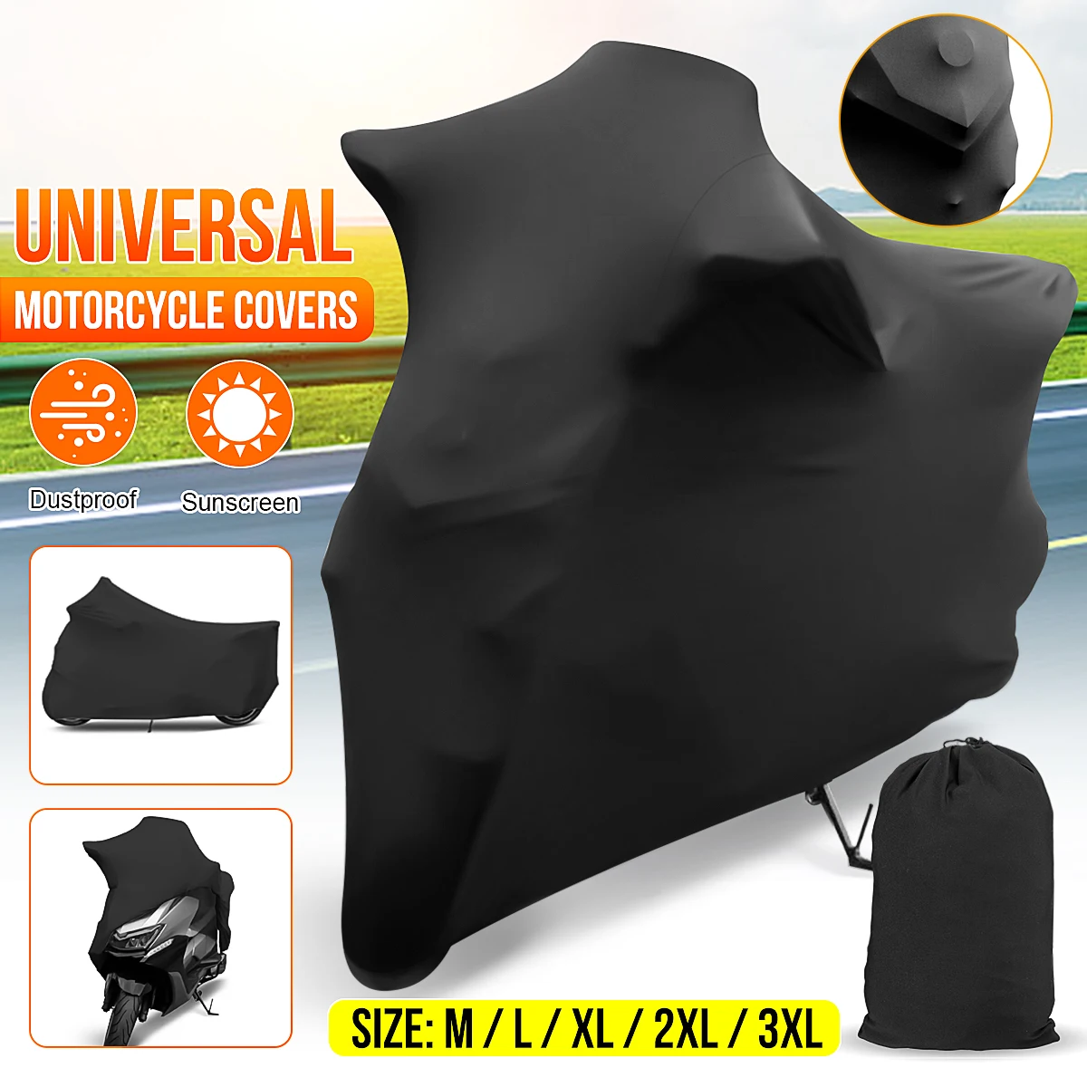 

M-3XL Universal Motorcycle Covers UV Protector Cover Indoor Outdoor 2 Colors Bike Motor Scooter Dustproof Cover Elastic Fabric