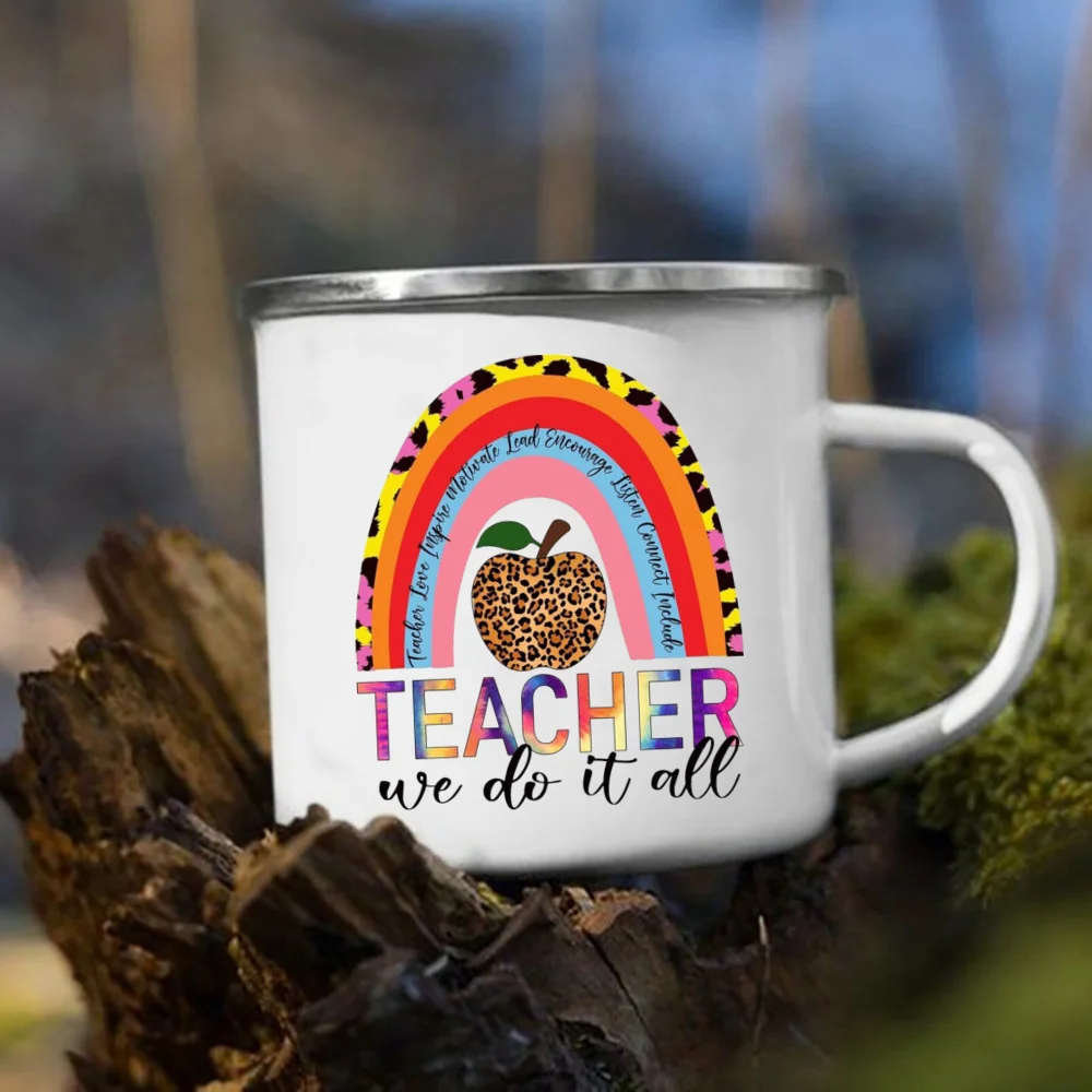 We do it all Rainbow printed mug white enamel drink mug office conference room coffee mug retro breakfast mug teacher's day gift