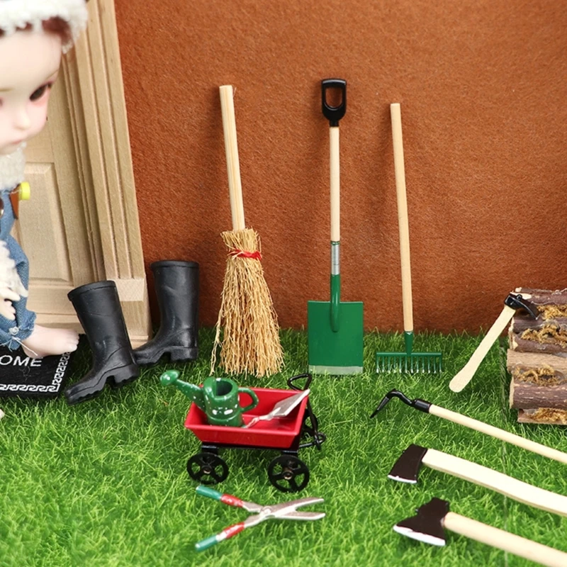 Miniaturowe zestawy do rękodzieła ogrodowego z 12 narzędziami ogrodniczymi do dekoracji domków dla lalek 15UB