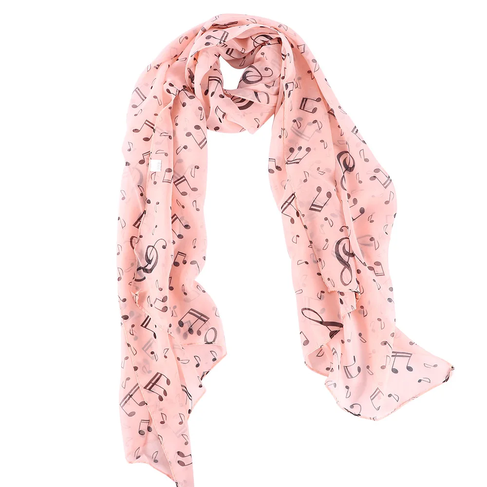 for Four Season Ladies Gift Accessory Treble Clef Printed Sheet Music Note Printed Scarf Muffler Chiffon Silk Scarf Shawl