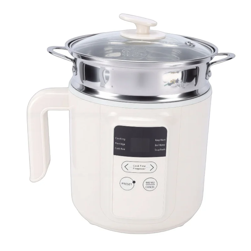 800W Dorm Electric Cooker 1.8L Low Sugar Anti Stick Pot with Steamer EU Plug Multifunctional for Noodles Rice Soup