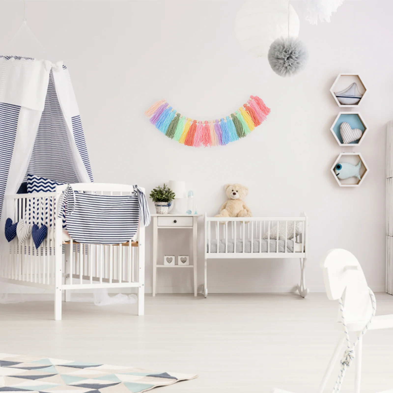 

Wooden Beads Rainbow Tassel Hanging Decor Premium Indoor Wall Pendant Decorative Tassel Garland for Party Home Room