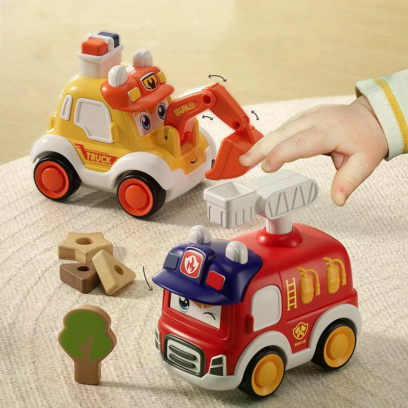 Toddler Press And Go Vehicle Cartoon Baby Mini Ambulance Police Car Fire Truck Excavator Model Gift For Kids Toys