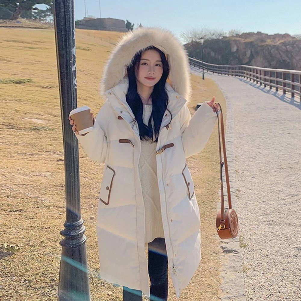 ผ้าฝ้าย Parkas แจ็คเก็ตผู้หญิง X ยาว Faux FUR COLLAR เสื้อเบาะ 2025 ฤดูหนาว Thicken หลวมขนาดใหญ่ Hooede WARM ...