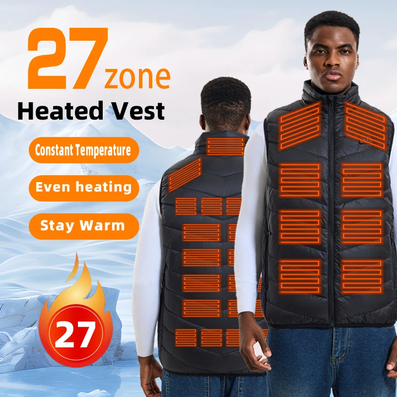 27-Zone Smart Heated Vest—Unisex Winter Warmth Jacket, USB-Powered Heated Vest, Outdoor & Casual Heating