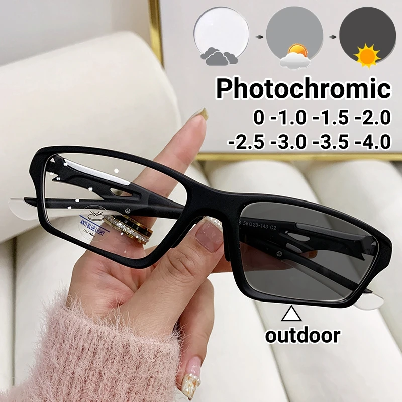 

TR90 Sport Photochromic Myopia Glasses Anti Blue Light Outdoor Cycling Glasses Anti Slip Men Women Unisex Near Sight Glasses