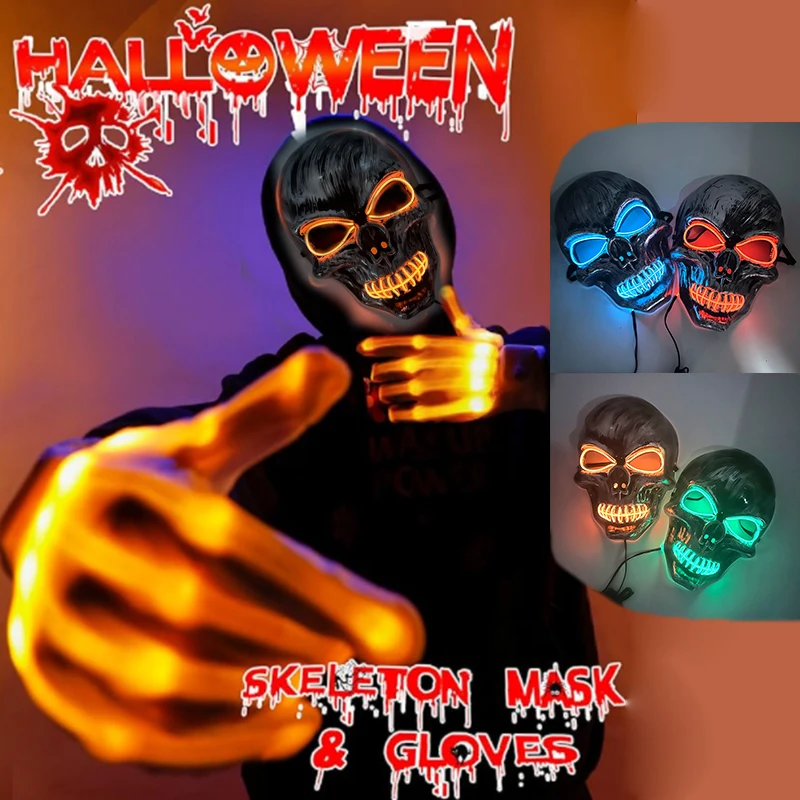 Halloween Cosplay Accessory Props Horror Skull Head Full Face Mask  Headwear Disguise Skeleton Mask Glowing For Halloween Night