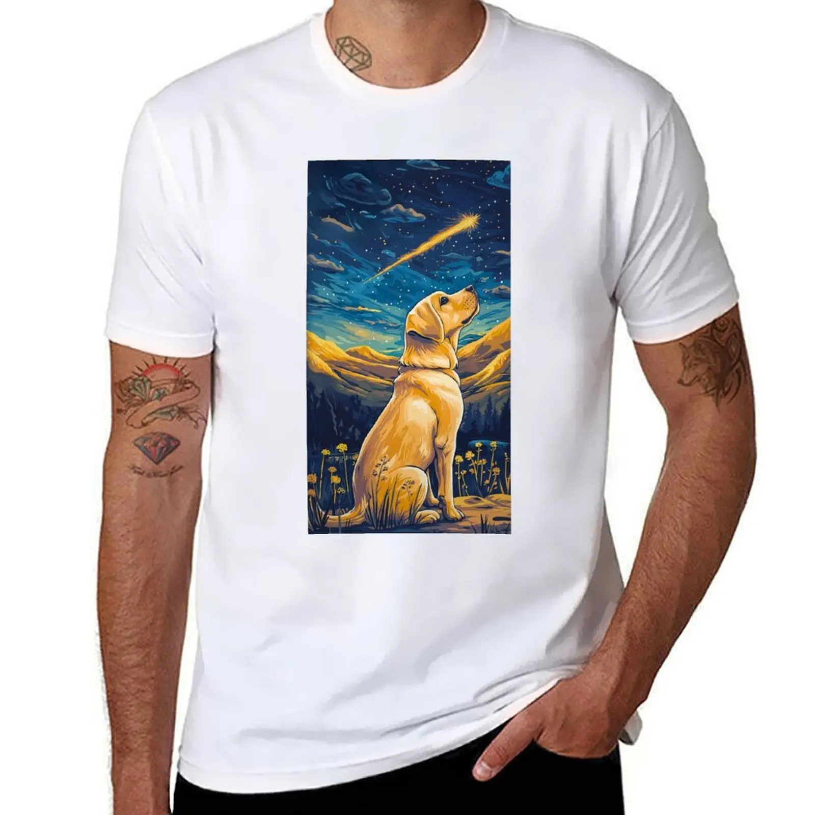 

Футболка Yellow Lab Puppy: Dreams, Comet, Stars, Mountain Scene, футболка с индивидуальным принтом, футболка с аниме