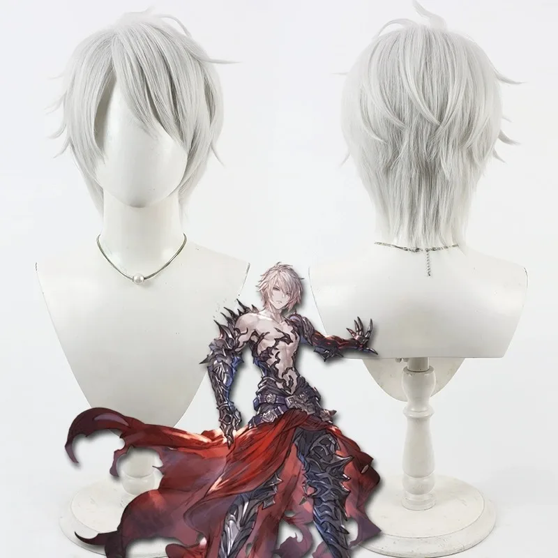 ルシファー-コスプレウィッグ-ゲーム-グランブルーファンタジー-ルシファー-30-センチメートル-ショート-ストレート-シルバー-ホワイト-ウィッグ-耐熱人工毛