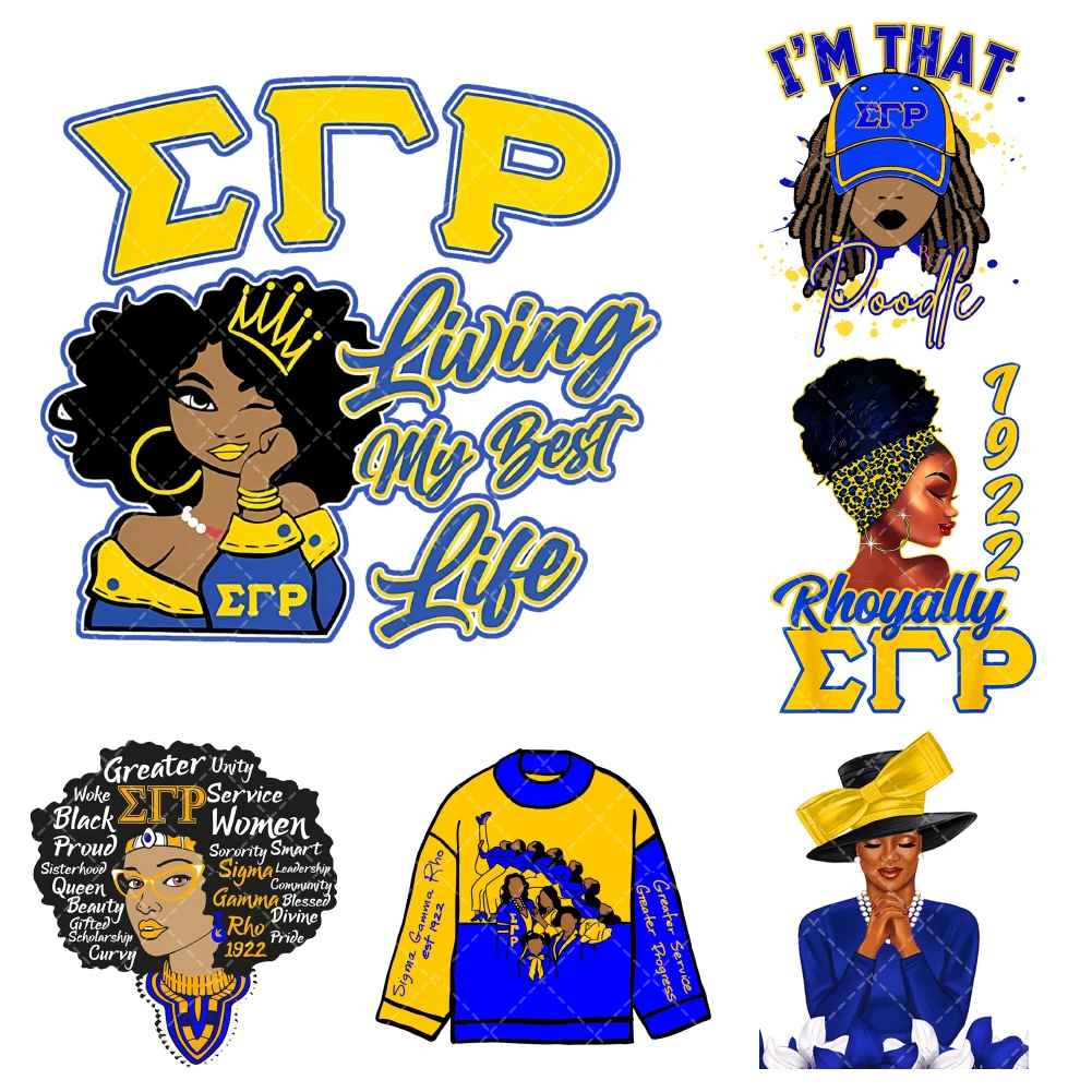 

Hot Women Sorority SgRho Heat Transfer Stickers Iron On Clothes Bags DTF Vinyl Thermal Appliques Washable DIY Patches