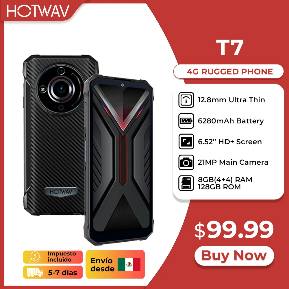 HOTWAV T7 Smartphone resistente ultrafino 6,52 ''HD + pantalla 21MP cámara trasera teléfono móvil 6280mAh batería Android 13 teléfono móvil