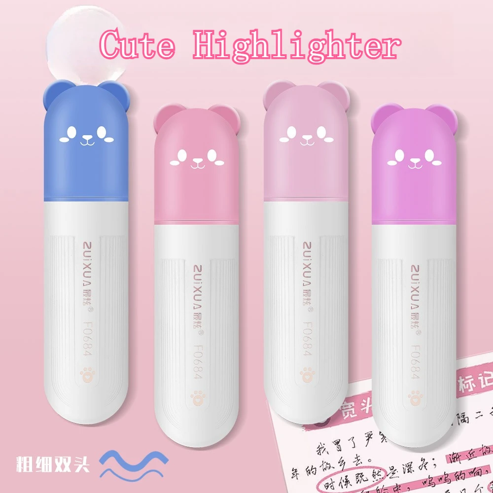 3 ألوان فسفورية Kawaii الدب عالية ملونة للاجتماعات ملاحظة أقلام تحديد الفلورسنت مكتب الفن القرطاسية اللوازم المدرسية.
